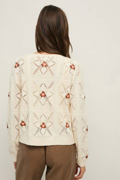 Openwork Bobble Hat Ecru Knit