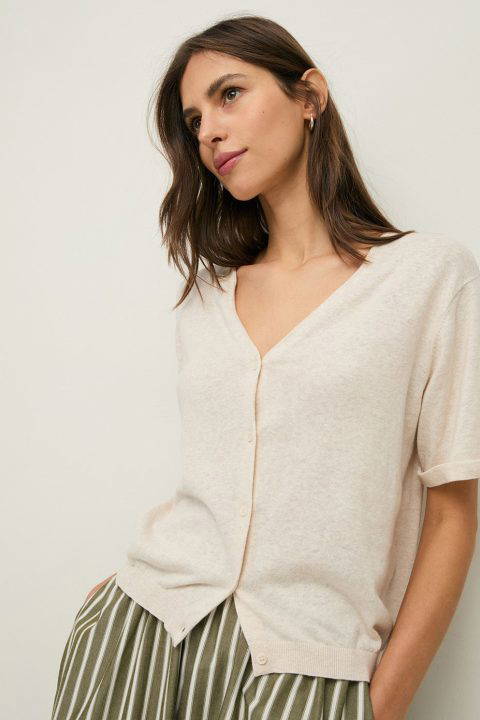 V Neck Ecru Cardigan