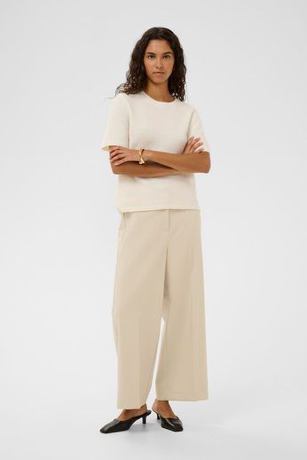 Corinne Oatmeal Wide Cropped Trousers