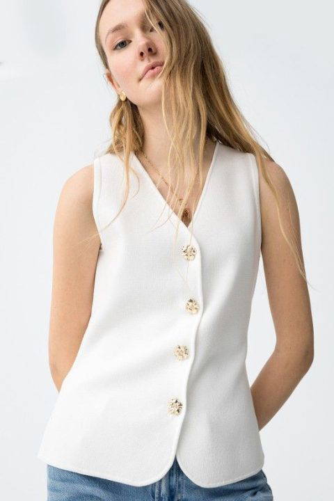 Fleur White Knit Waistcoat
