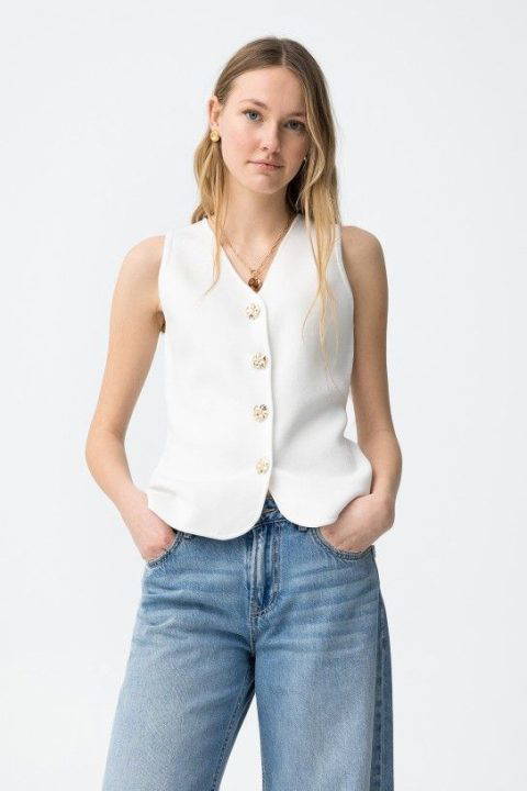 Fleur White Knit Waistcoat