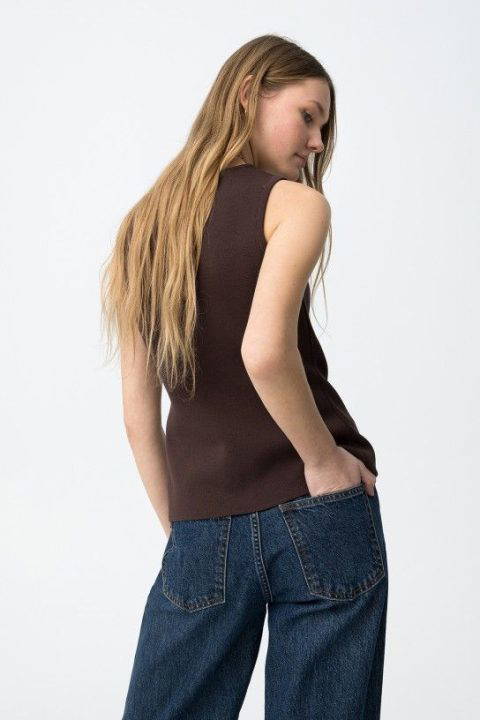 Fleur Chocolate Brown Knit Waistcoat