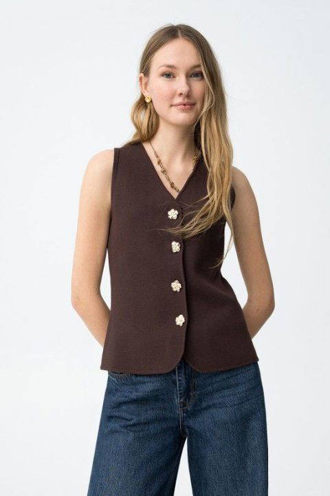 Fleur Chocolate Brown Knit Waistcoat
