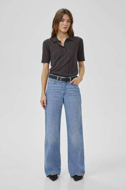 Enise Dark Grey Polo Top