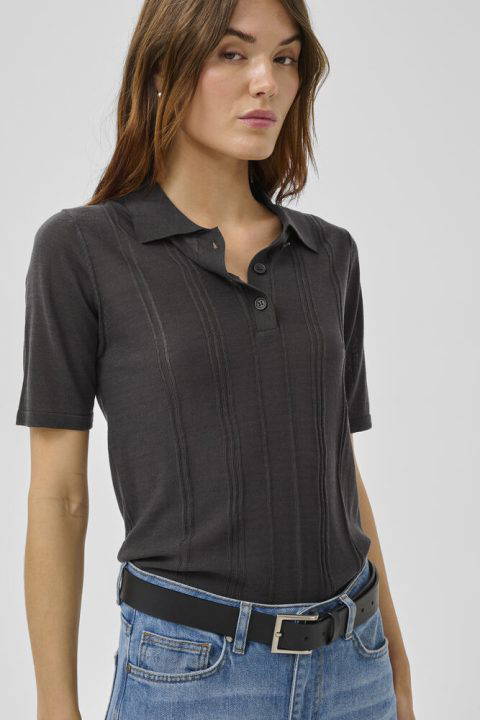 Enise Dark Grey Polo Top