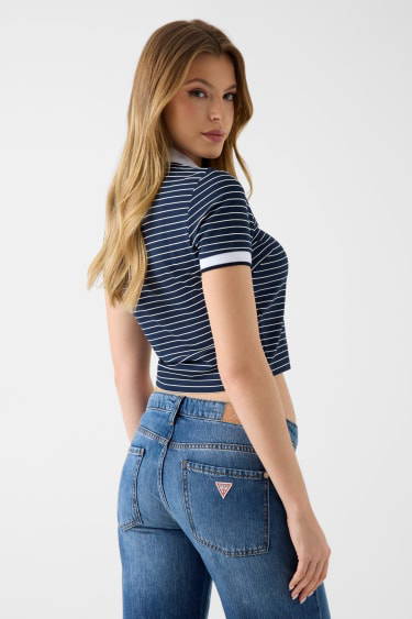 Navy Stripe Polo Top - Image 3
