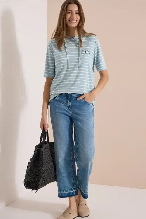 Short Sleeve Stripe Hoody Sweat