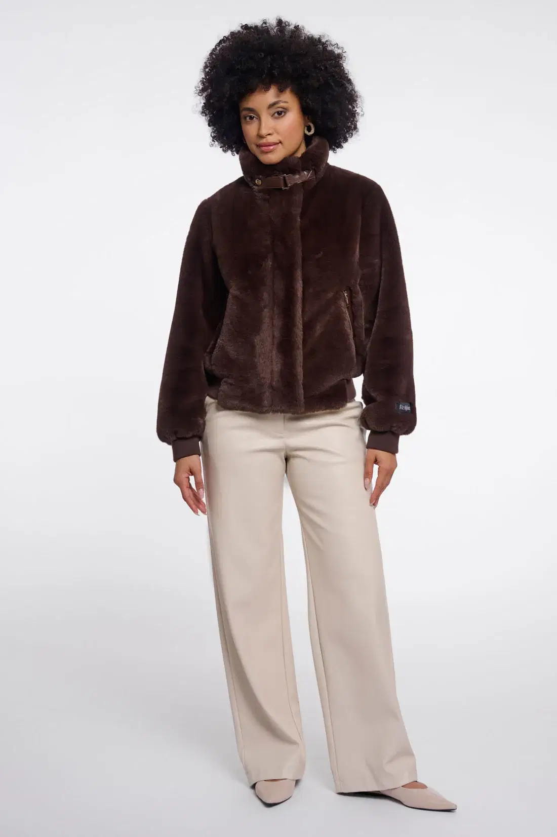 Ambra Coffee Faux Fur Jacket - Image 3