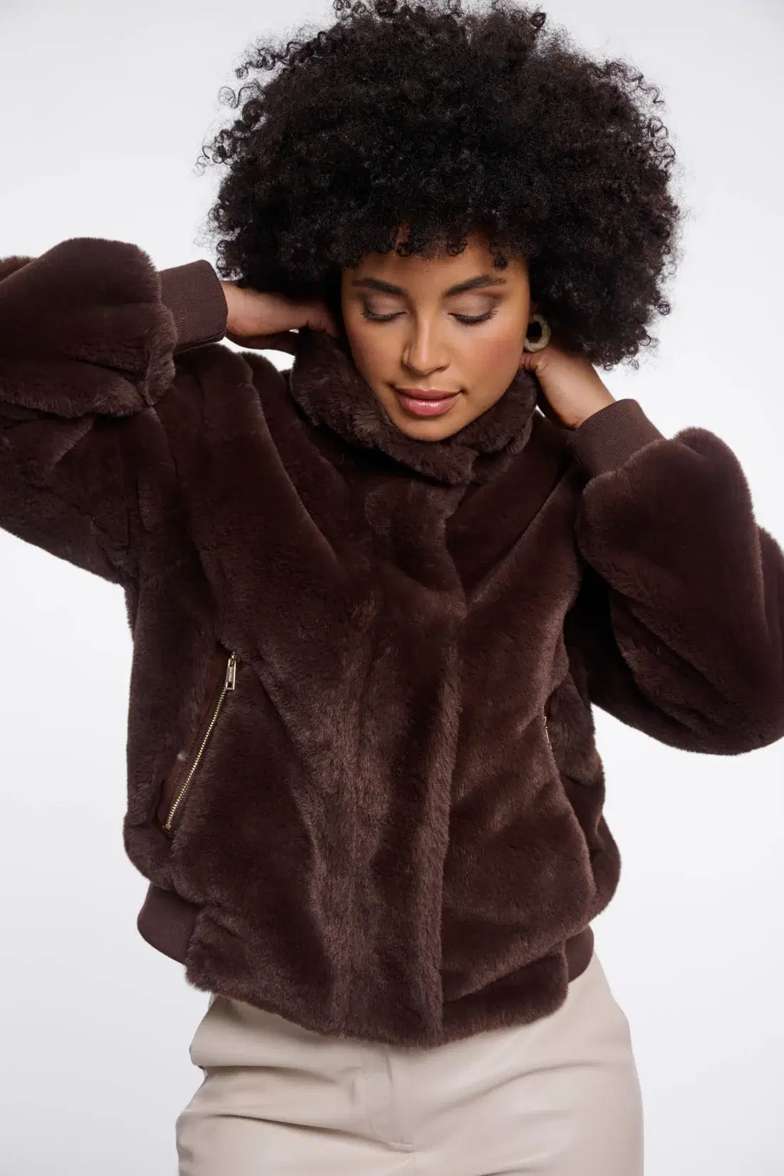Ambra Coffee Faux Fur Jacket - Image 4
