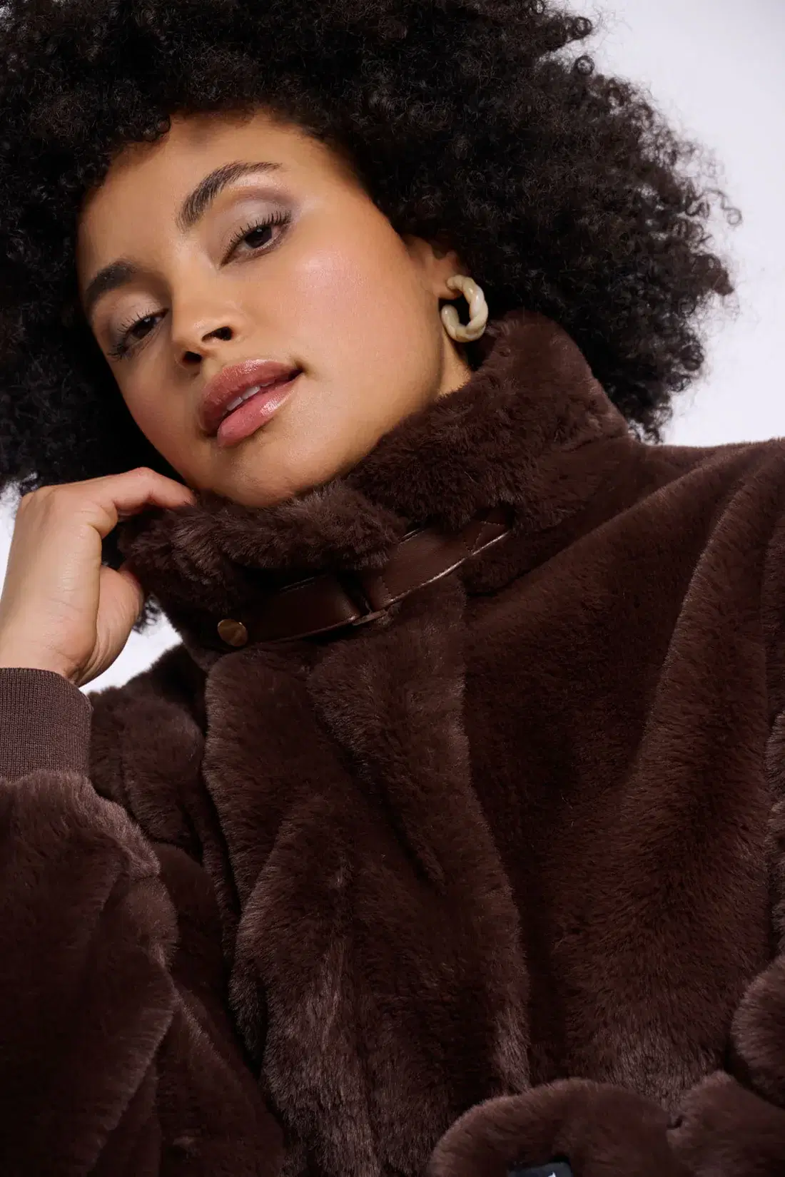 Ambra Coffee Faux Fur Jacket - Image 5