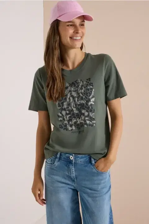 Cecil Olive Green Leopard Print T-Shirt