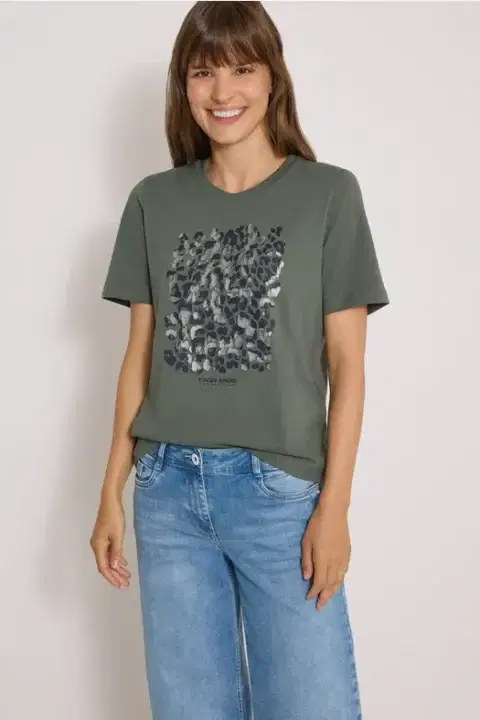 Cecil Olive Green Leopard Print T-Shirt