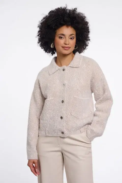 Bubbly Beige Herringbone Cardigan
