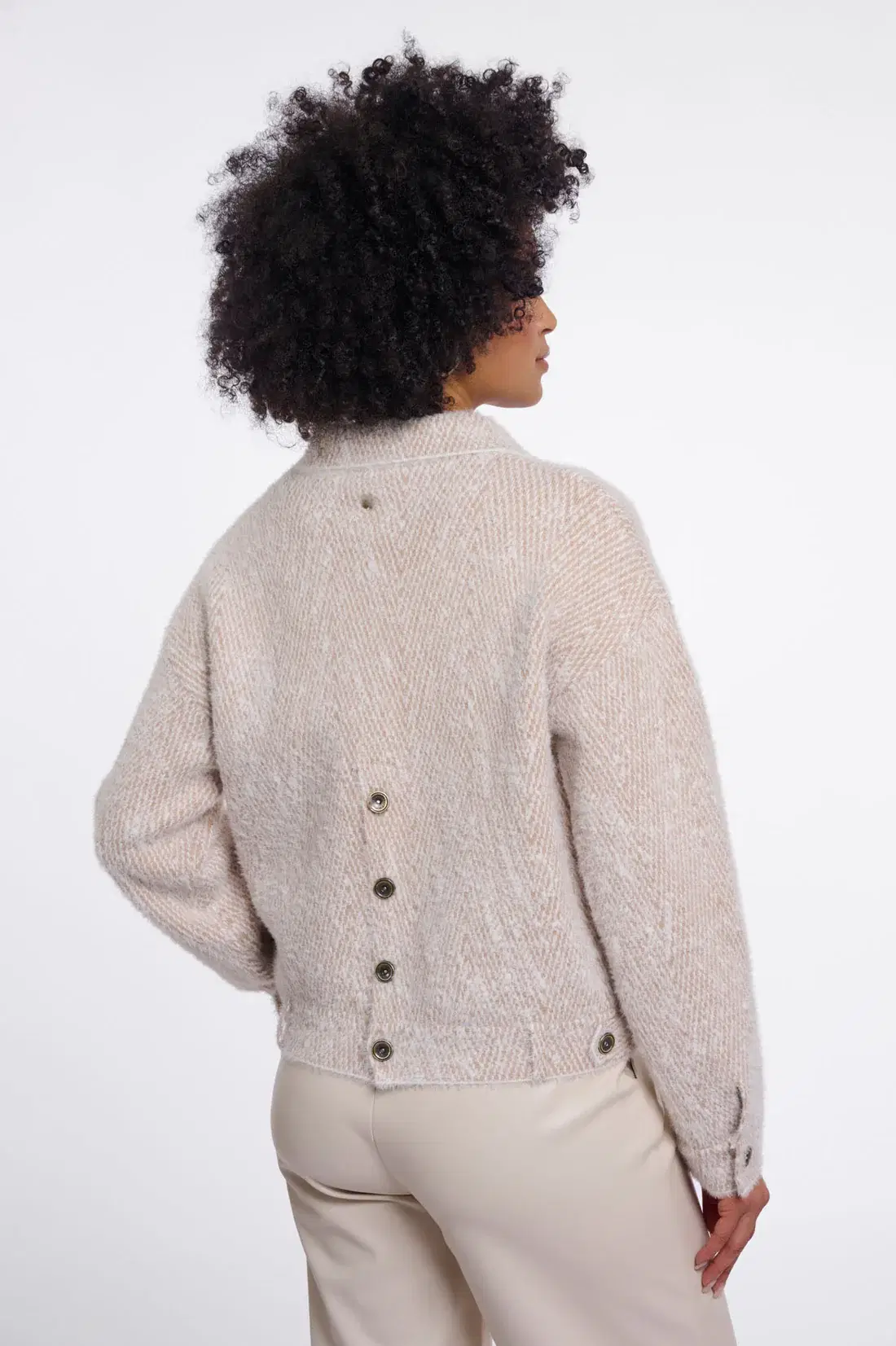 Bubbly Beige Herringbone Cardigan - Image 3