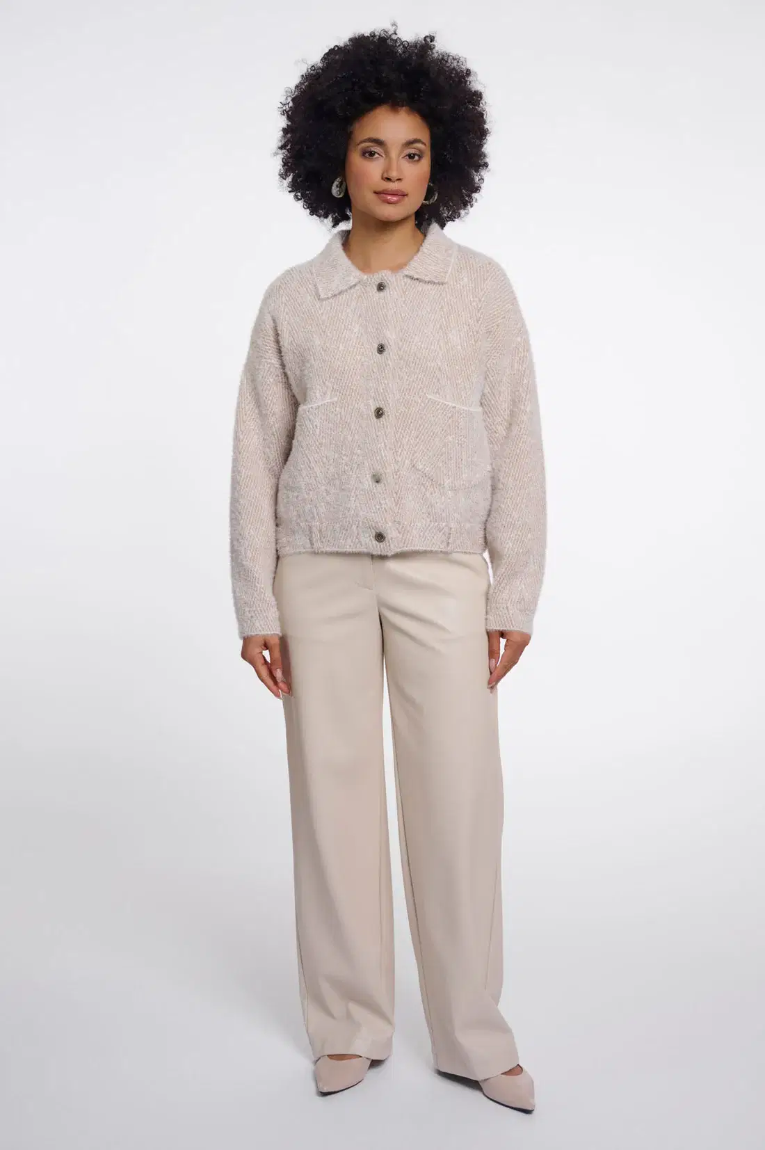 Bubbly Beige Herringbone Cardigan - Image 4
