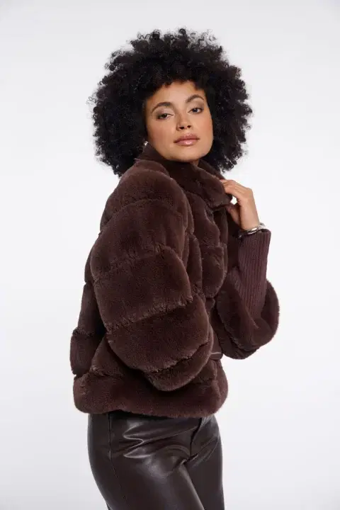 Feline Coffee Roast Faux Fur Jacket
