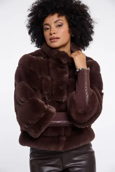 Feline Coffee Roast Faux Fur Jacket