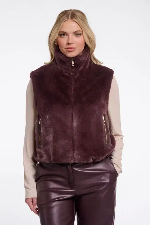 Nikki Chocolate Bean Faux Fur Gilet