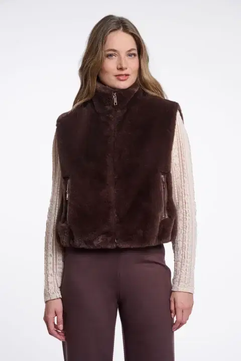 Nikki Coffee Roast Faux Fur Gilet