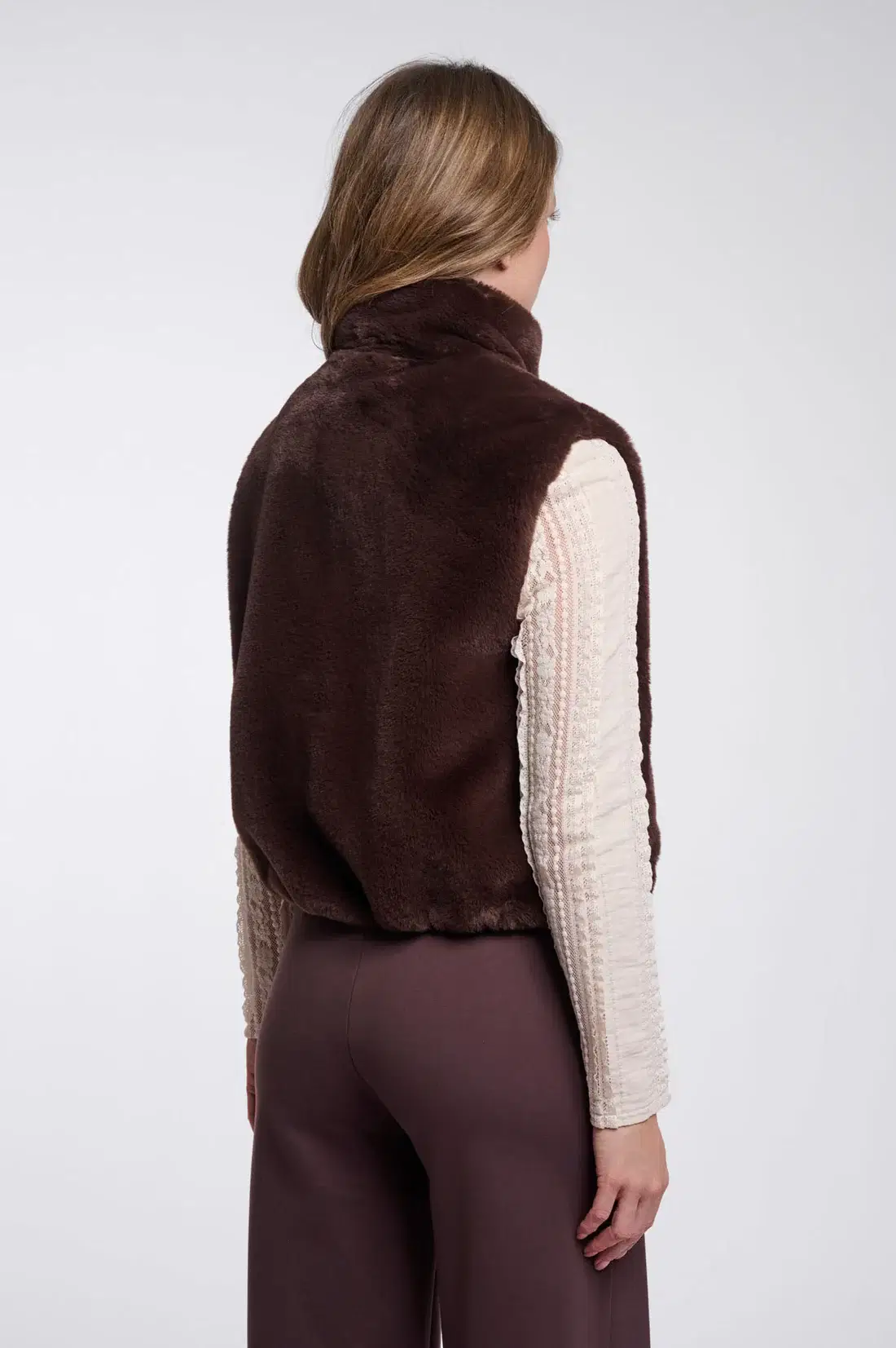 Nikki Coffee Roast Faux Fur Gilet - Image 3