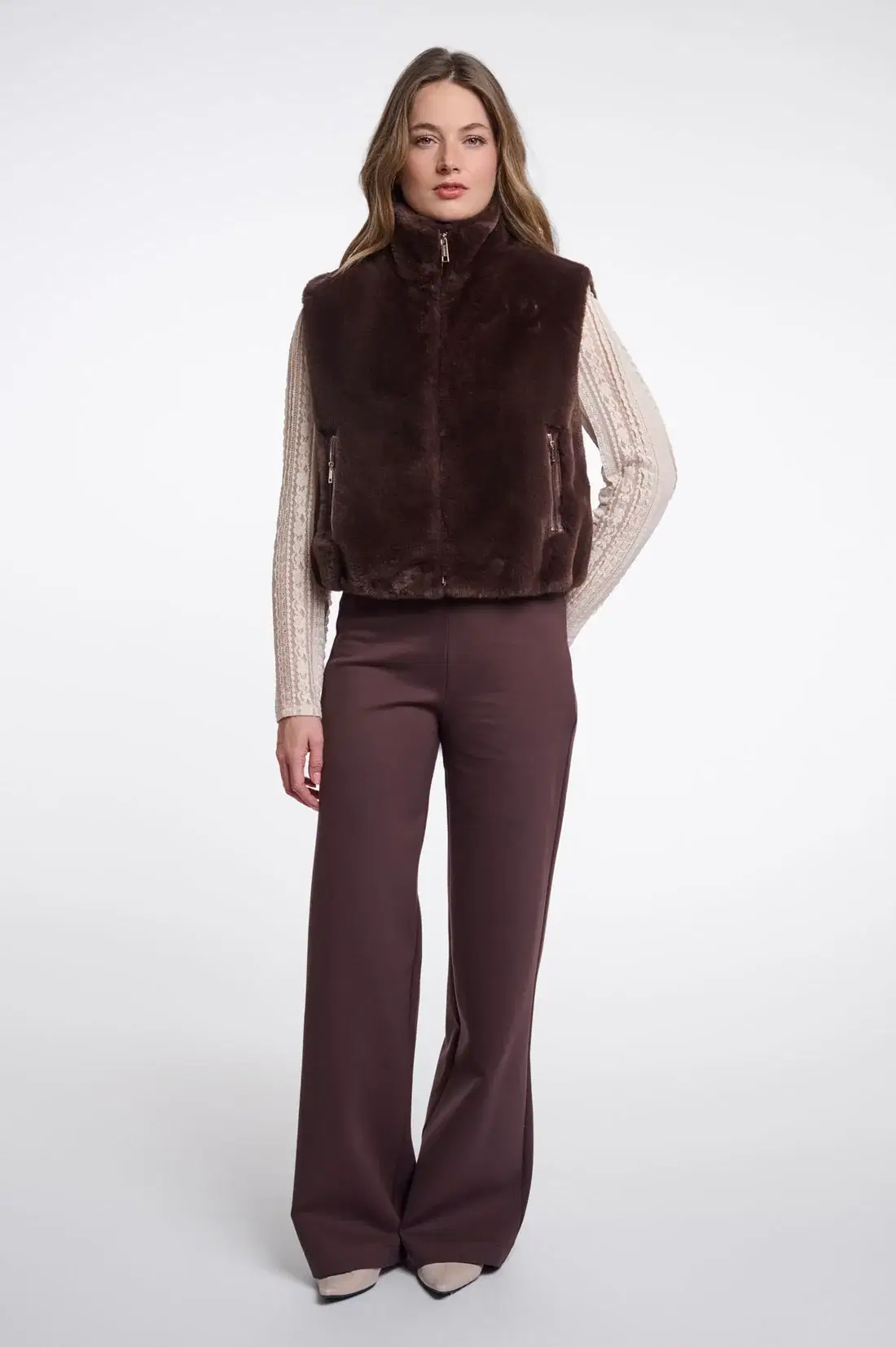 Nikki Coffee Roast Faux Fur Gilet - Image 2