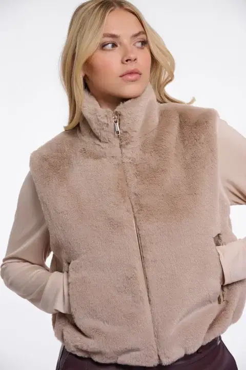 Nikki Oat Faux Fur Gilet