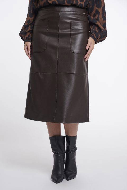 Almas Chocolate Brown Faux Leather Skirt