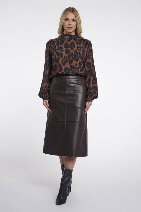 Almas Chocolate Brown Faux Leather Skirt