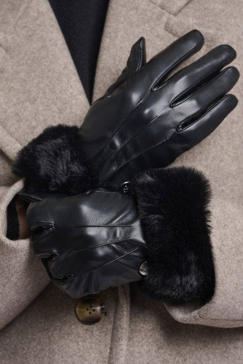 Arca Black Faux Fur Gloves