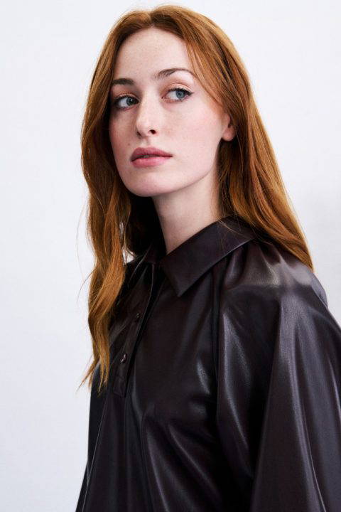 Seorak Plum Fuax Leather Blouse
