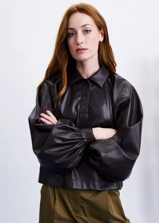 Seorak Plum Fuax Leather Blouse - Image 4
