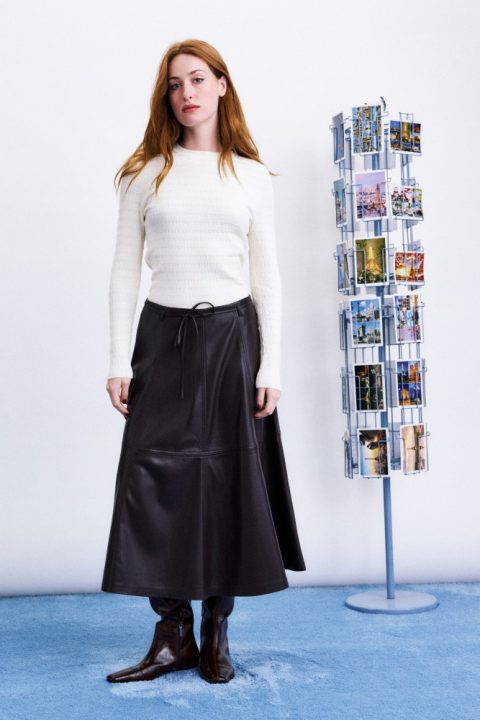 Mokpo Plum Faux Leather Midi Skirt