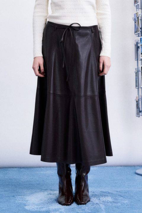 Mokpo Plum Faux Leather Midi Skirt