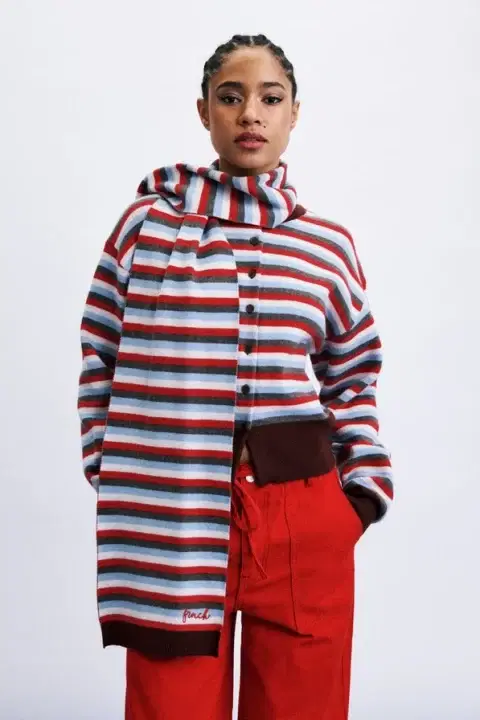Shibuya Red Cardigan & Scarf Set