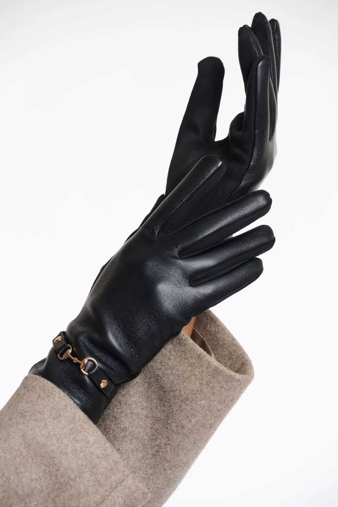 Havila Black Faux Leather Gloves - Image 3