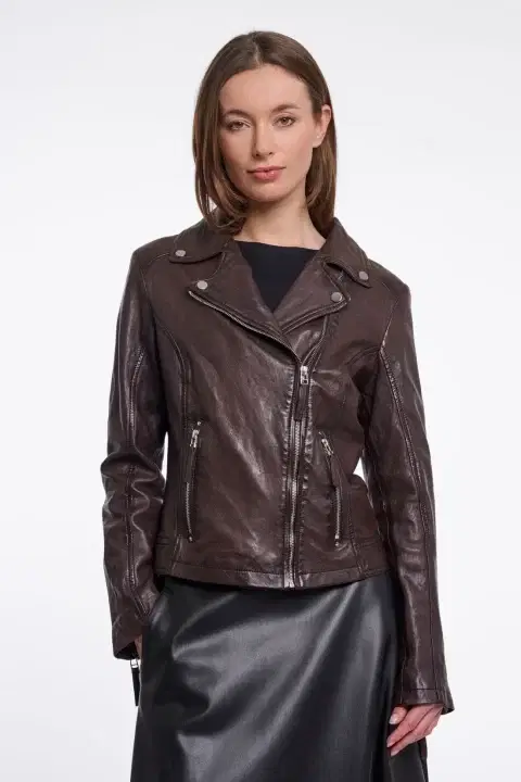 Ludwig Coffee Leather Biker Jacket