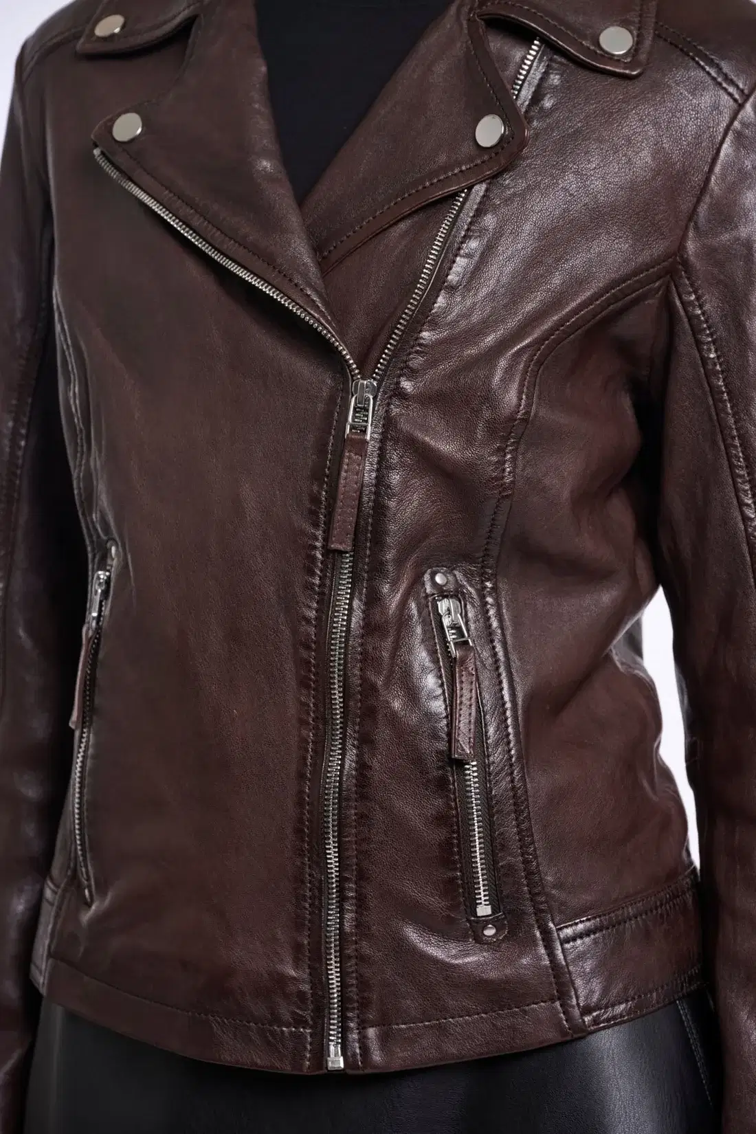 Ludwig Coffee Leather Biker Jacket - Image 4