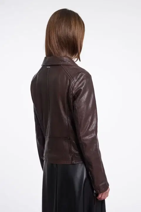 Ludwig Coffee Leather Biker Jacket