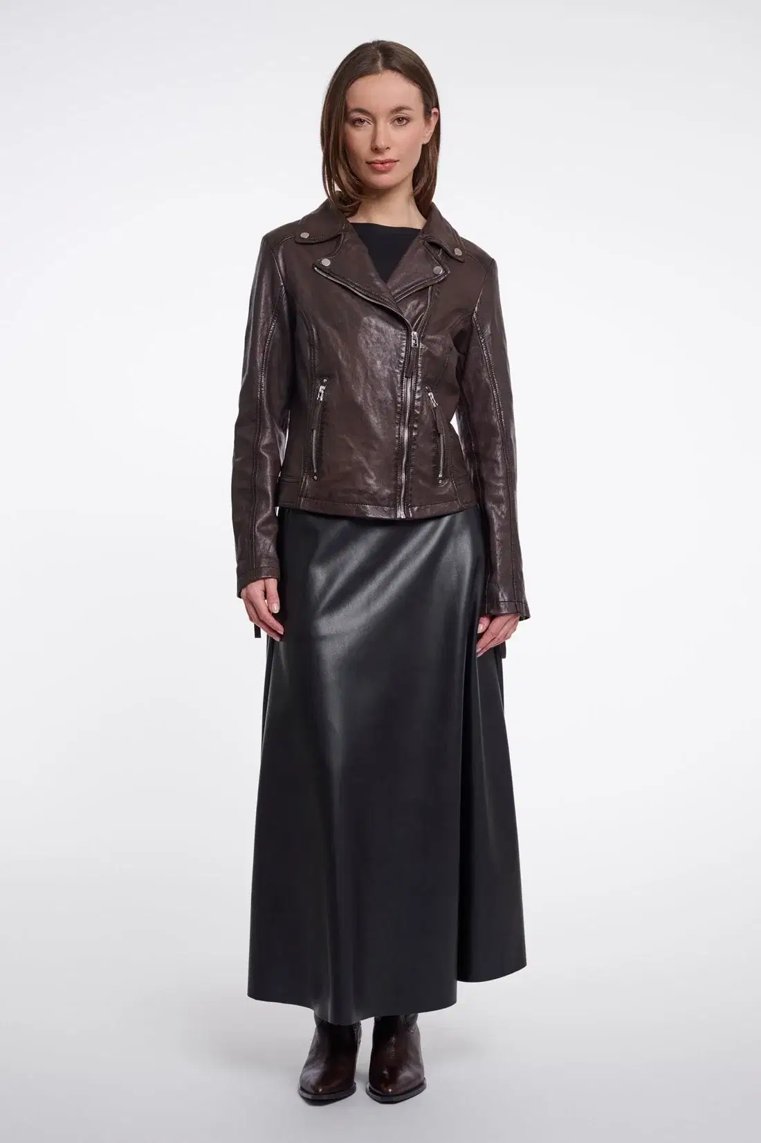 Ludwig Coffee Leather Biker Jacket - Image 3