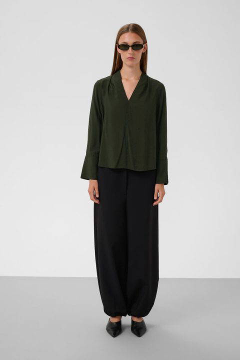 Leodora Merapi Green V-Neck Blouse