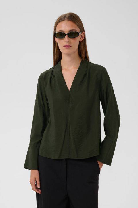 Leodora Merapi Green V-Neck Blouse