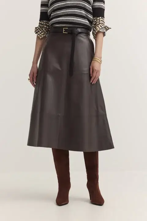 Chocolate Brown Leather Skirt