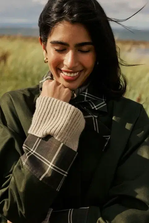 Khaki Tartan Trim Country Jacket