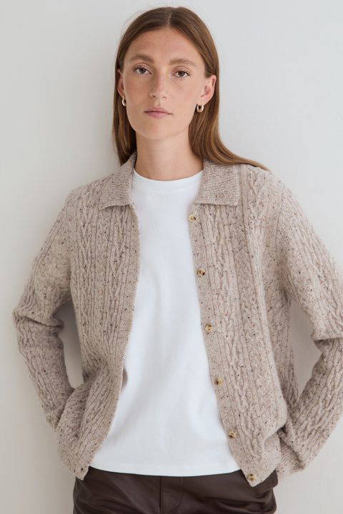 Tweed Cable Knit Cardigan