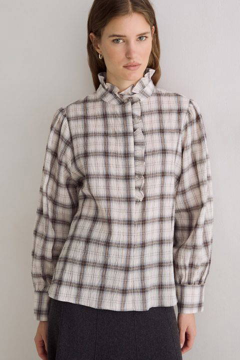Check Shirt With Ruffle Detail