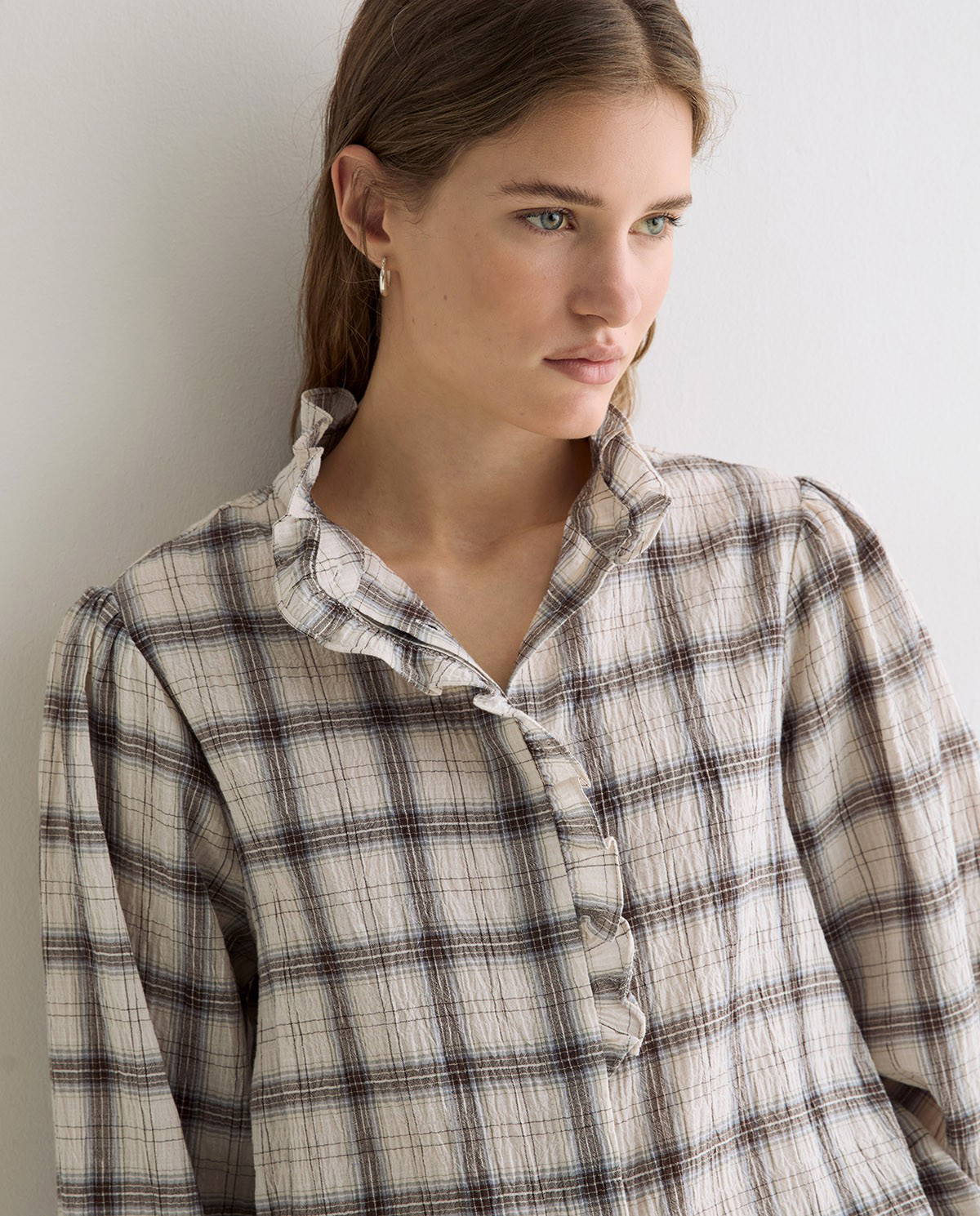 Check Shirt With Ruffle Detail - Image 3