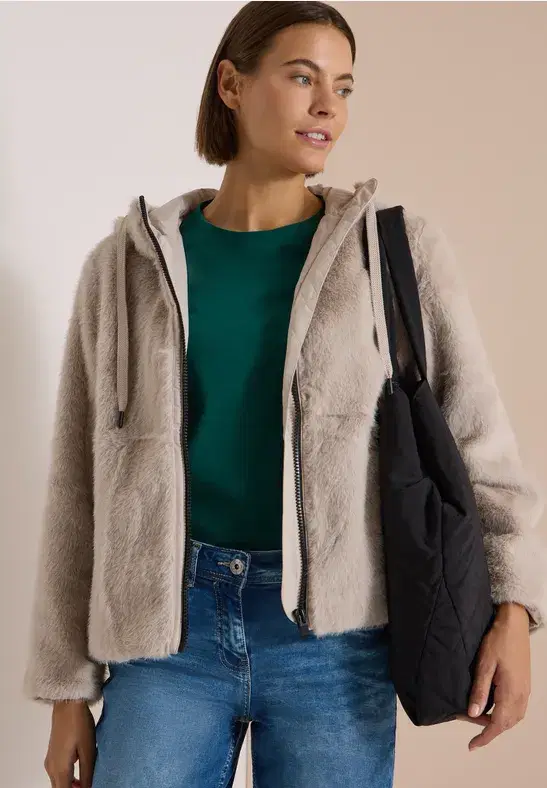 Cecil Beige Faux Fur Jacket - Image 3