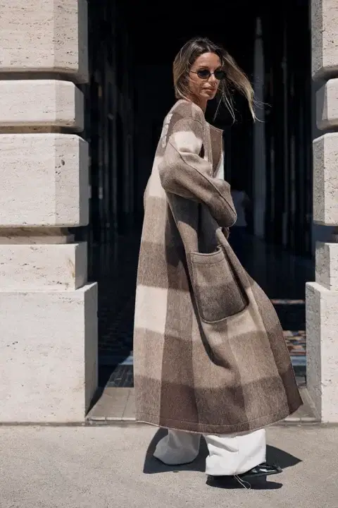 Spilt Brown Check Coat