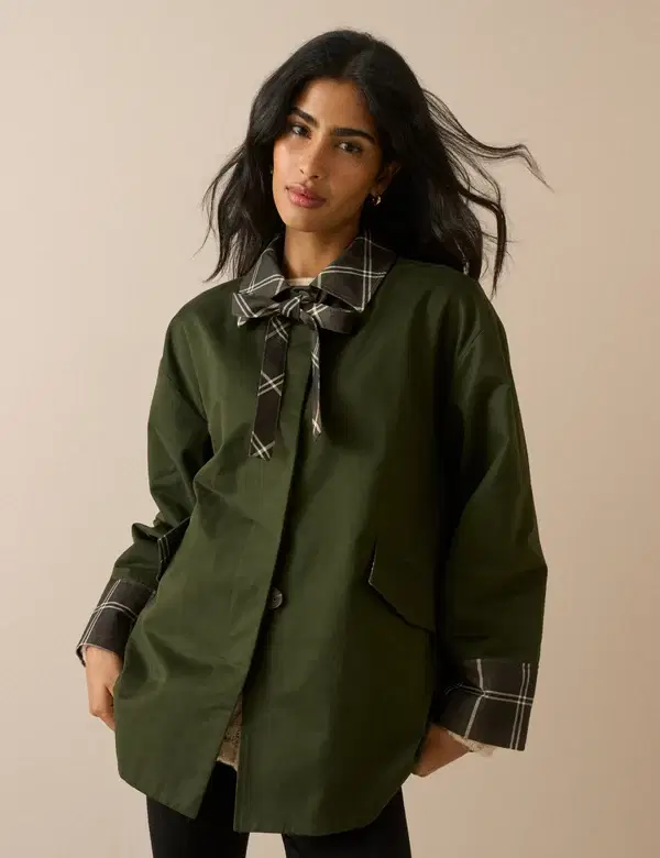 Khaki Tartan Trim Country Jacket - Image 4