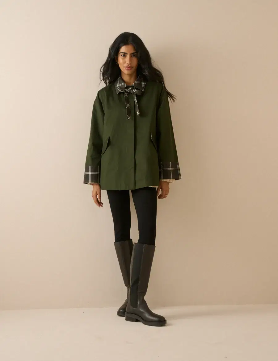 Khaki Tartan Trim Country Jacket - Image 3
